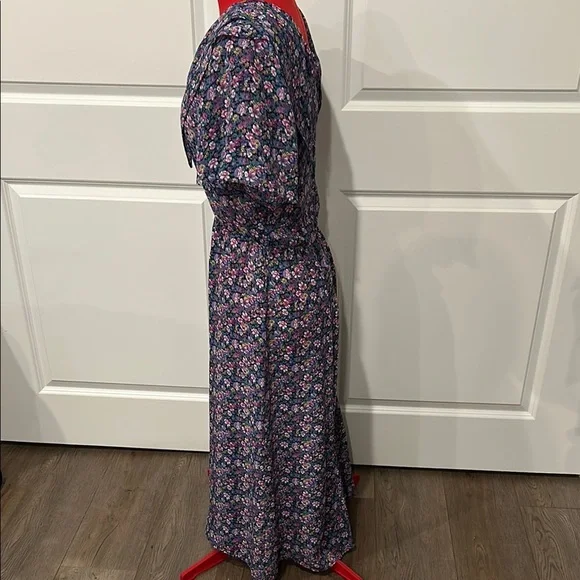 Karin Stevens V Neck Peter Pan Collar  Sheer Flutter Floral Purple Dress Size 10 - Picture 5 of 12